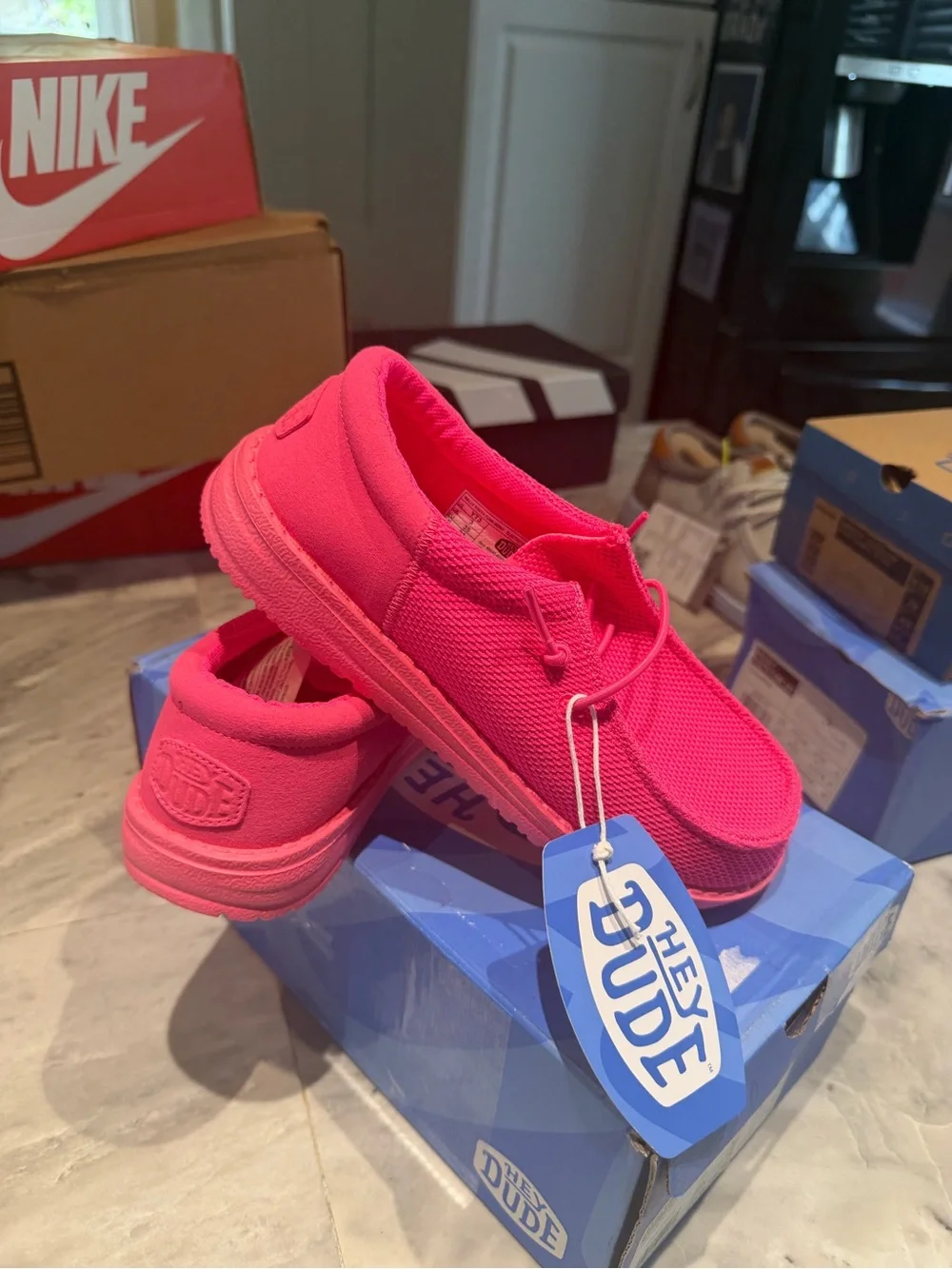 Hey Dude Kids Wally youth funk mono Slip-On Moccasins in Hot Pink